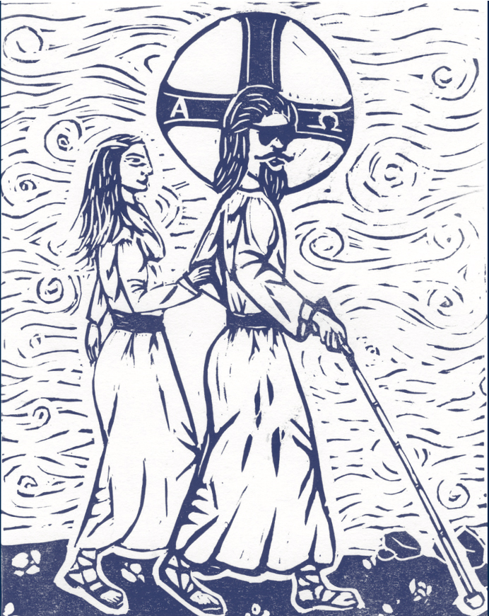 Rachel Holdforth's 'Disabled Christ image: a blind Christ leading a sighted disciple.