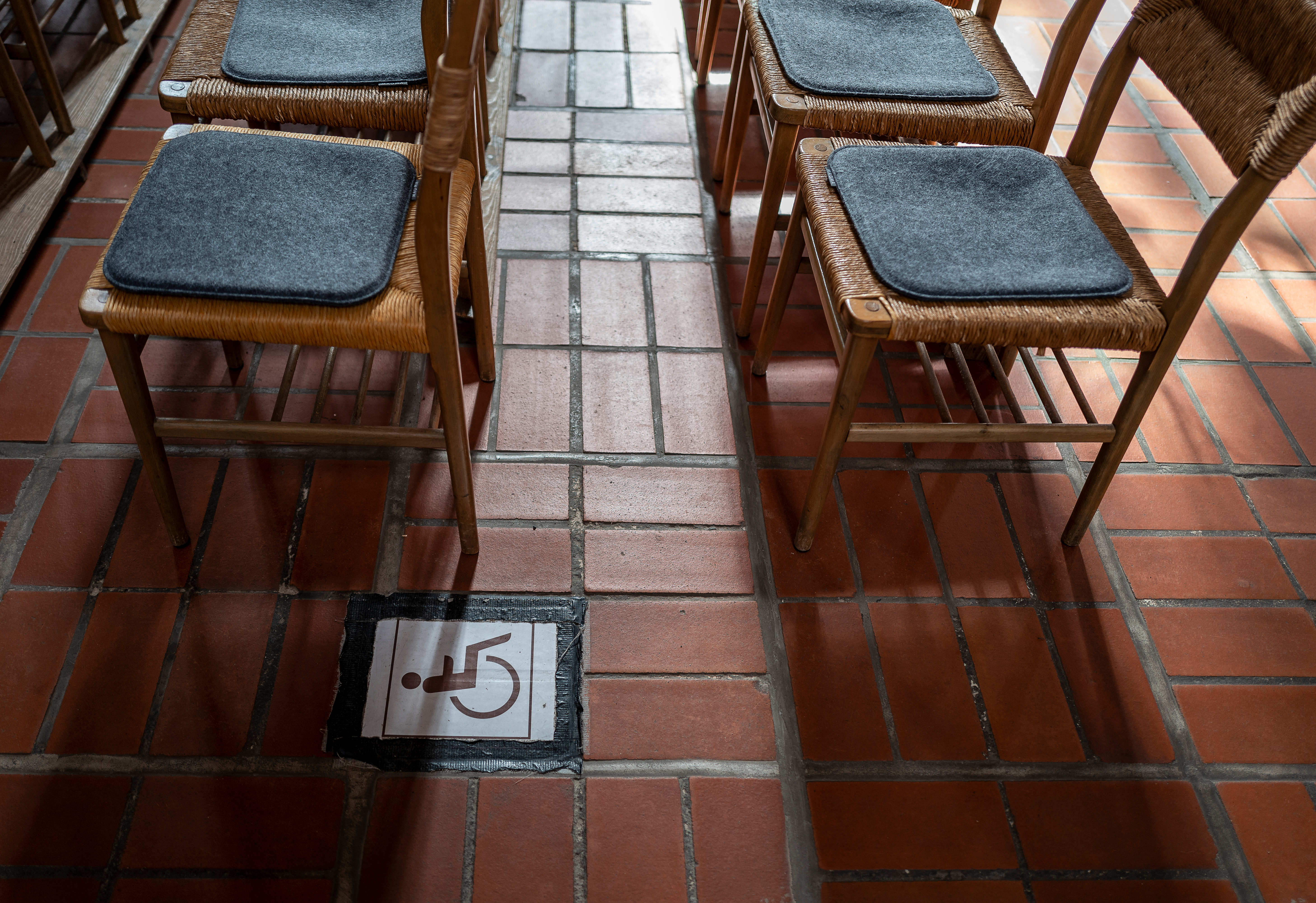 Church seating well signposted for wheelchair use